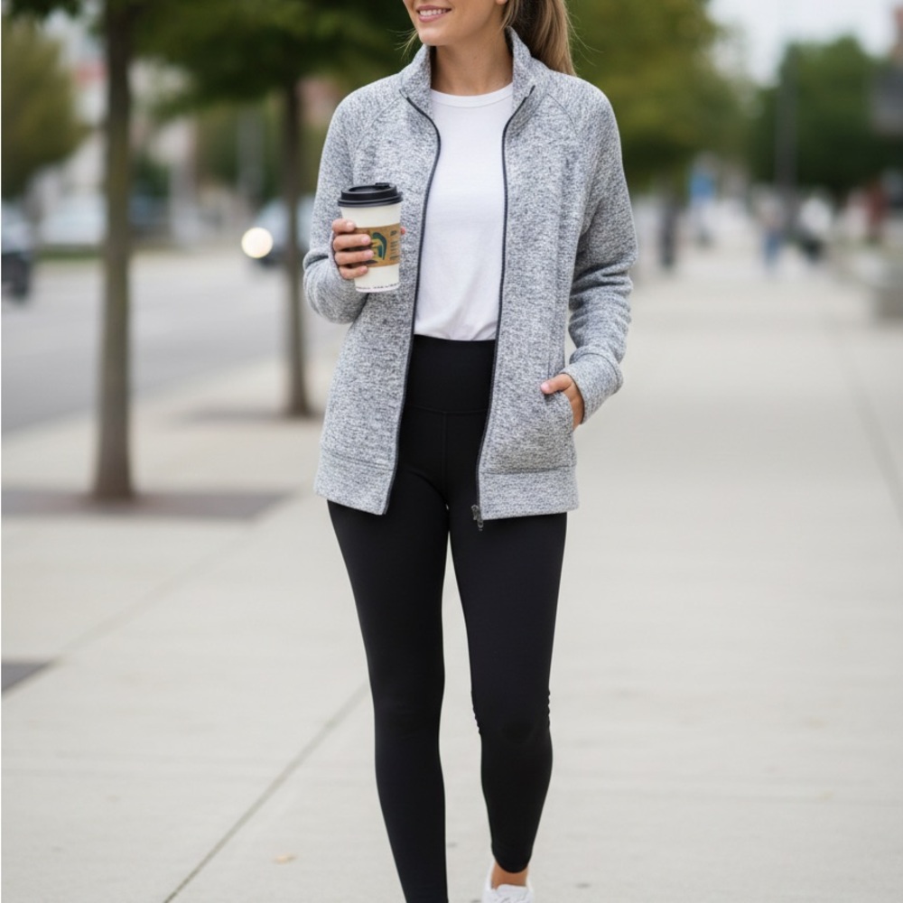 Thread + Supply Heathered Grey Full-Zip Mock Neck Jacket - Size M
